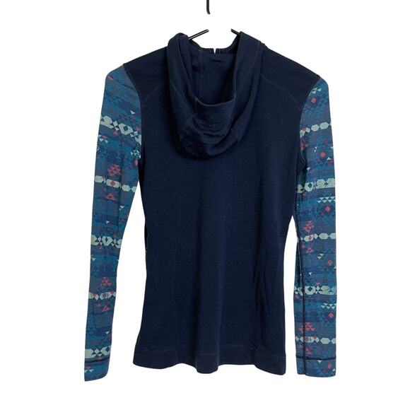 Smartwool Pullover 1/4 Zip Base Layer Womens Size XS Blue Merino Wool Geometric - Picture 2 of 11